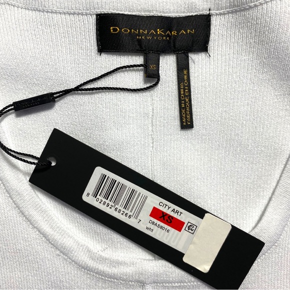 HP💎 NWT Donna Karan New York Twist 3/4 Sleeve Scoop Neck Knit Blouse White XS - Picture 8 of 16